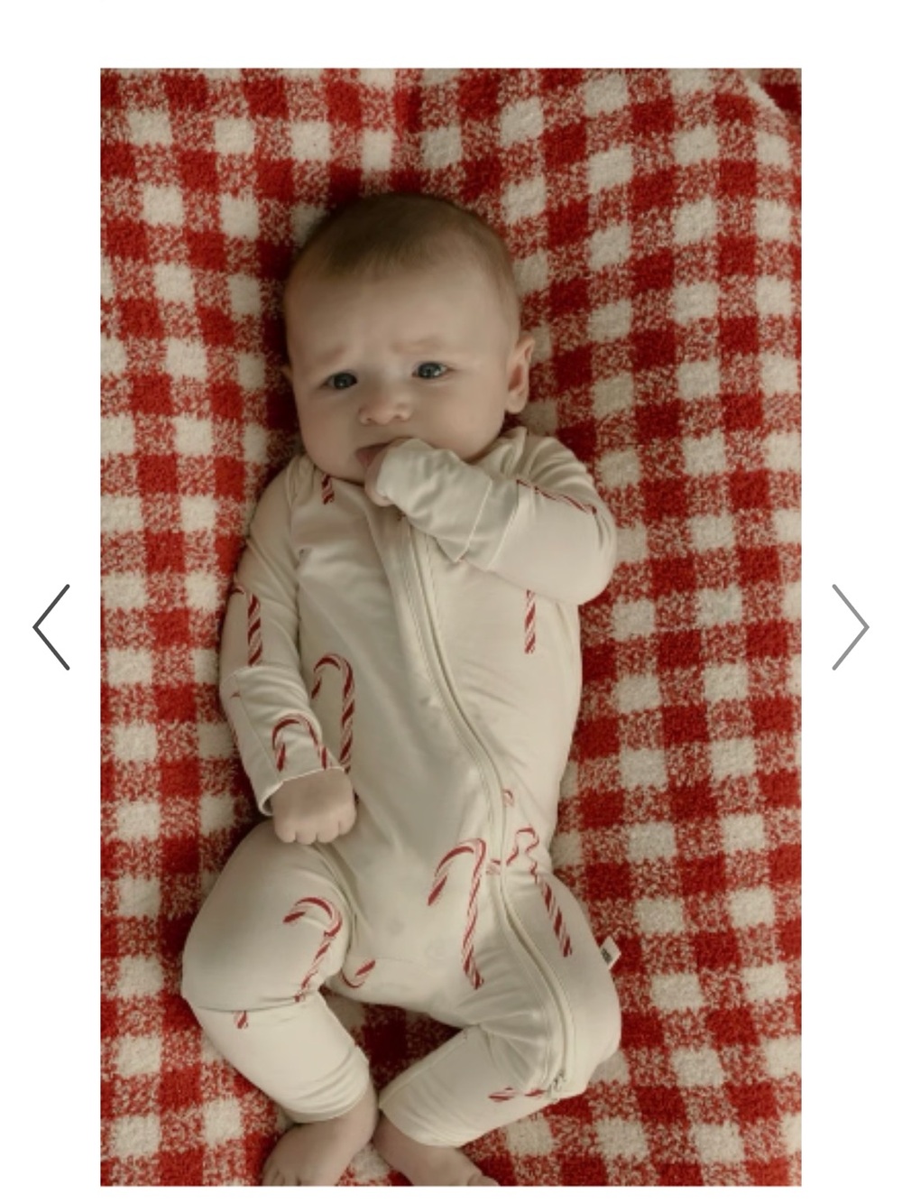 Cream Candy Cane Print Baby Footed One-Piece